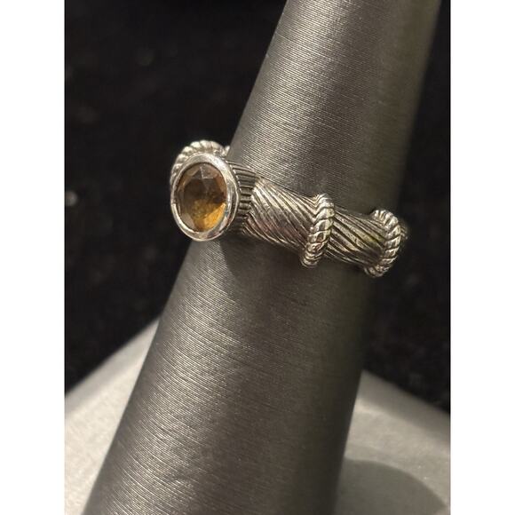 Judith Ripka Sterling Silver Solitaire Citrine Textured Ring Sz 6 November 925 - Picture 2 of 8